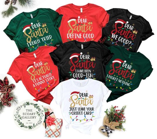 Discover Personalized Dear Santa Christmas Shirt, Christmas Family Group Matching Sweatshirt, Holiday Christmas Lights, Christmas family Pajamas