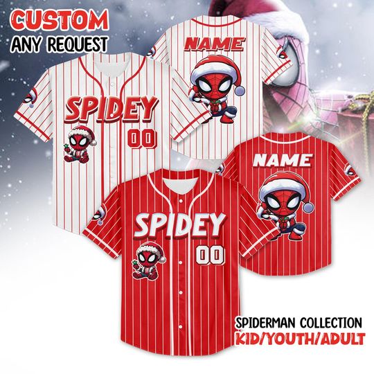 Discover Custom Spiderman Christmas Jersey, Family Birthday Baseball Jersey, Custom Age Birthday Shirt, Spider Web Shirt, Custom Birthday Spider Tee