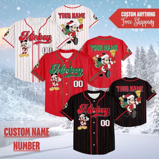 Discover Custom Disney Mickey Christmas Baseball Jersey, Magic Kingdom Mickey Santa Baseball Team Jersey, Birthday Gift for Christmas Family Party