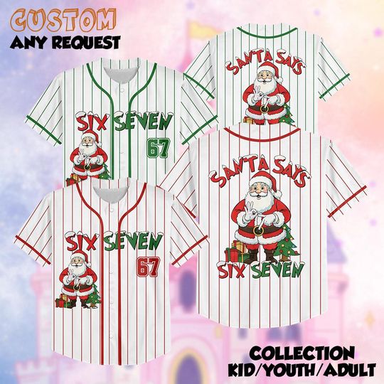 Discover Santa 6 7 Christmas Baseball Jersey, Six Seven Meme Christmas Shirt , Six Seven Christmas Shirt, Santa Says Six Seven Shirt, 6 7 Meme Viral