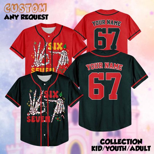 Discover 6 7 Christmas Baseball Jersey, Funny Matching Shirt, Trendy Tiktok Christmas Party Shirt, 67 Trend, Six Seven Meme Santa Shirt Xmas Tee