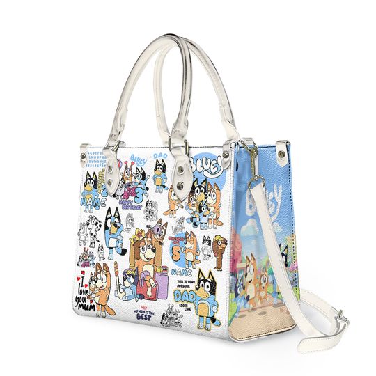 Blue Dog Purse, Leather handbag, BlueyDad and Bingo Themed Tote