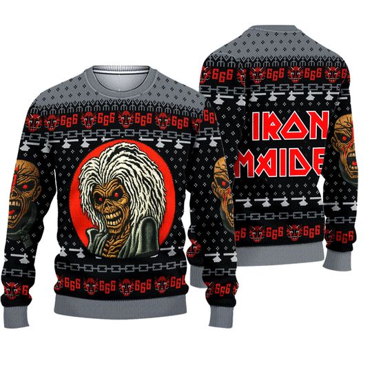 Iron Maiden 666 Logo Christmas 2023 For Fans Xmas Ugly Sweater Iron Maiden Ugly