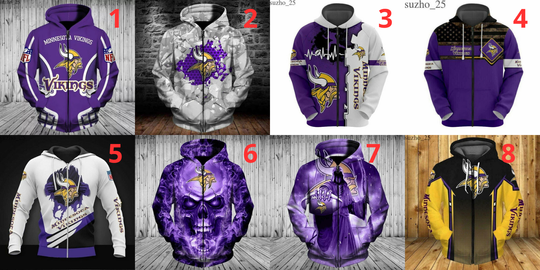 Minnesota Vikings Hoodies Men's Casual Jacket Full Zip Sweatshirts Sports Hooded