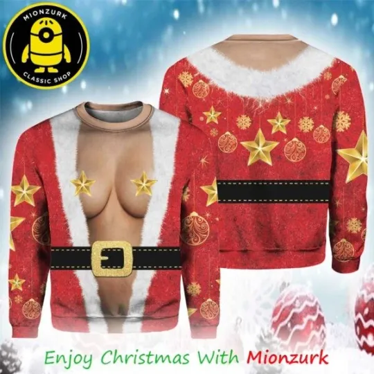 Discover Funny Star Santa Boobs Ugly Christmas Sweater for Men and Women