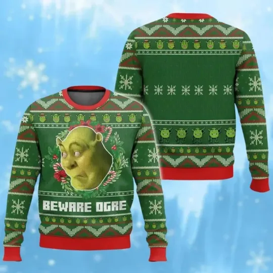 BG Shrek Face Ugly Sweater, Funny Shrek Christmas Sweater, Shrek's Swam Xmas Sweater
