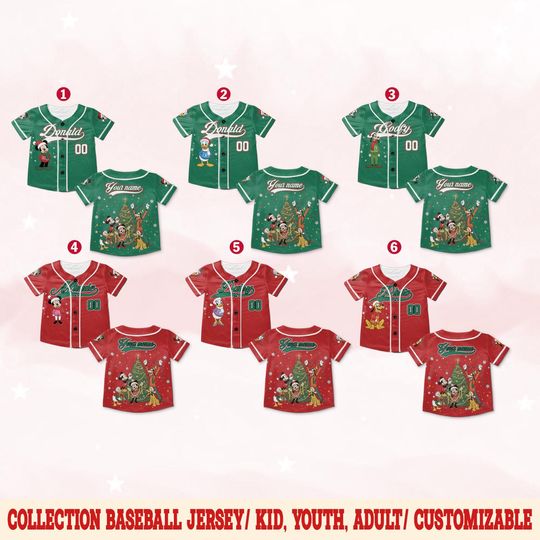Discover Personalized Disneyland Mickey & Friends Christmas Baseball Jersey, Custom Baseball Team Jersey, Disney Jersey Gift, Christmas Family SL2203