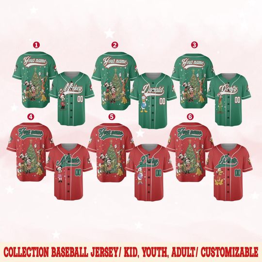 Discover Personalized Disneyland Mickey & Friends Christmas Baseball Jersey, Custom Baseball Team Jersey, Disney Jersey Gift, Christmas Family SL2203