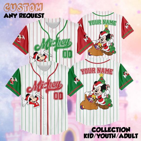 Discover Custom Disney Mickey Christmas Baseball Jerseys, Disneyland Kid Youth Adult Christmas Jersey, Mickey And Friends Xmas Jersey