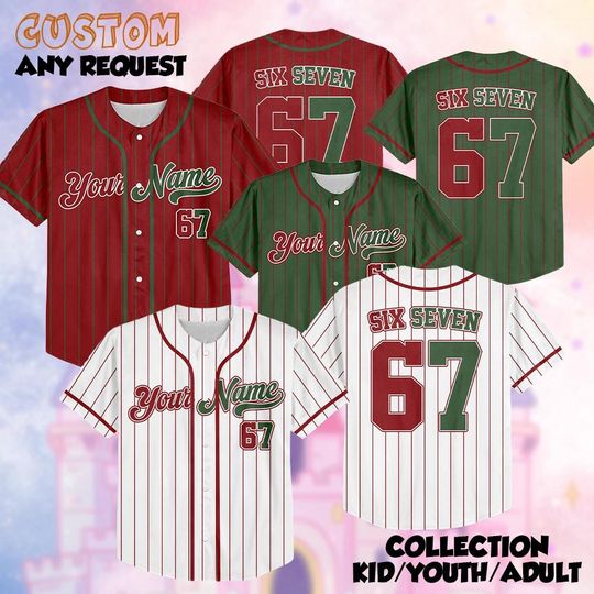 Discover Funny Christmas Six Seven Meme Baseball Jersey, Trending 67 Hand Christmas Jersey, Christmas Santa 67 Gift, Festive Matching Xmas Costume