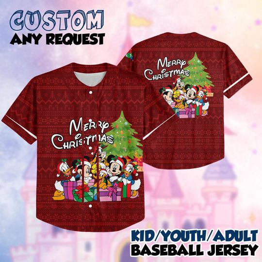 Discover Personalized Disney Christmas Baseball Jersey, Mickeys Very Merry Christmas Party 2025, Mickey and Friends Kids Adult