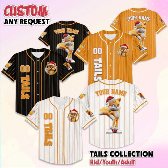 Discover Personalized Tails Santa Baseball Jersey, Custom Sonic The Hedgehog Tails Jersey Shirt, Baseball Team Outfit, Gift For Fans