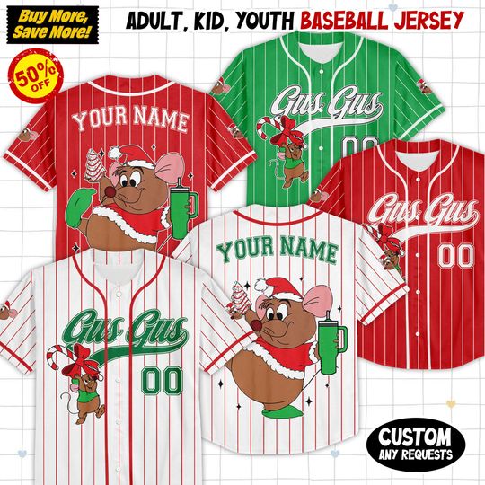 Discover Custom Disney Gus Gus Christmas Collection Simple Baseball, Personalized Baseball Team Jersey, Birthday Gift for Christmas Fans Family