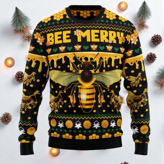 Discover Bee Merry Ugly Christmas Sweater, Bee on ugly Christmas sweater, gift for bee lover