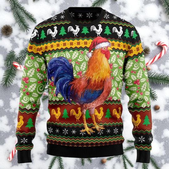Discover Cluck-ry Chicken Ugly Christmas Sweater, ugly chicken sweater, Christmas sweater