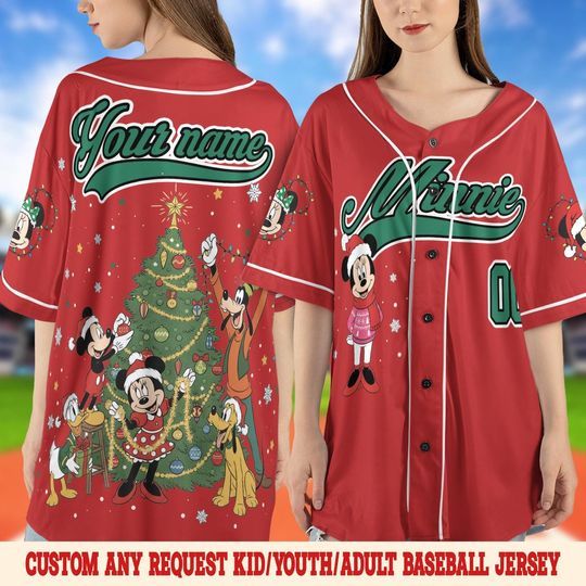 Discover Personalized Disneyland Mickey & Friends Christmas Baseball Jersey, Custom Baseball Team Jersey, Disney Jersey Gift, Christmas Family SL2203