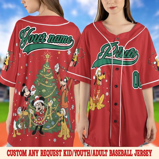 Discover Personalized Disneyland Mickey & Friends Christmas Baseball Jersey, Custom Baseball Team Jersey, Disney Jersey Gift, Christmas Family SL2203