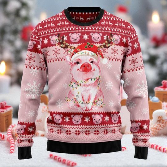 Discover Cute ugly pig Christmas sweater, pink pig printed sweater, gift for friends