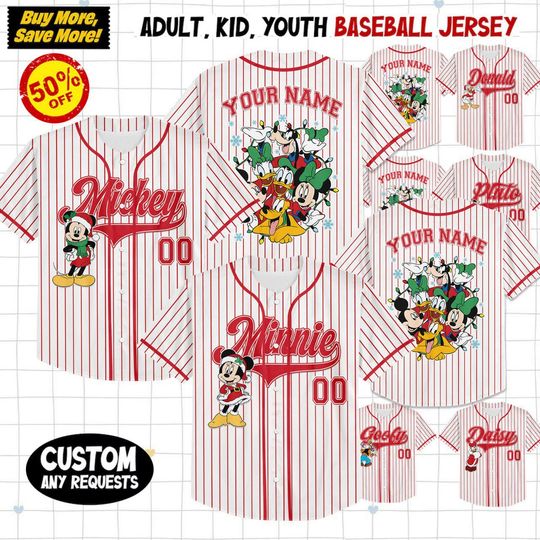 Discover Mickey And Friends Xmas Jersey, Mickey And Friends Christmas Baseball Jersey, Disney Xmas Kids Youth Adult Outfit, Disney Xmas Trip Jersey