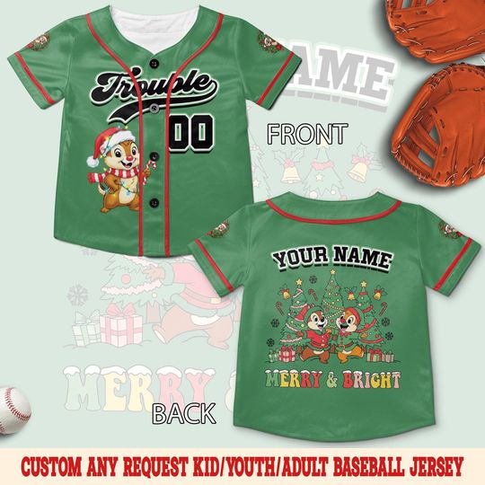 Discover Personalized Chip & Dale Double Trouble Disney Christmas Baseball Jersey, Custom Christmas Disney Family Matching Jerseys SL2X27