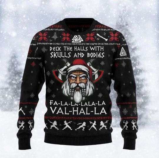 Discover Viking Deck The Halls With Skulls Ugly Christmas Sweater, viking santa sweater, Gifts for Friends and Family
