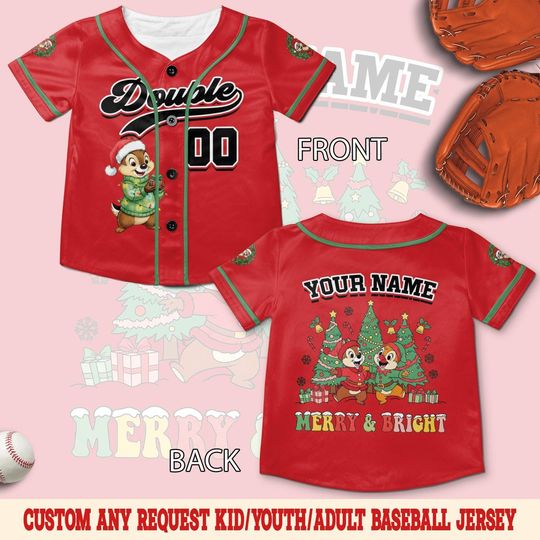 Discover Personalized Chip & Dale Double Trouble Disney Christmas Baseball Jersey, Custom Christmas Disney Family Matching Jerseys SL2X27