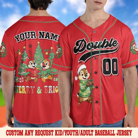 Discover Personalized Chip & Dale Double Trouble Disney Christmas Baseball Jersey, Custom Christmas Disney Family Matching Jerseys SL2X27