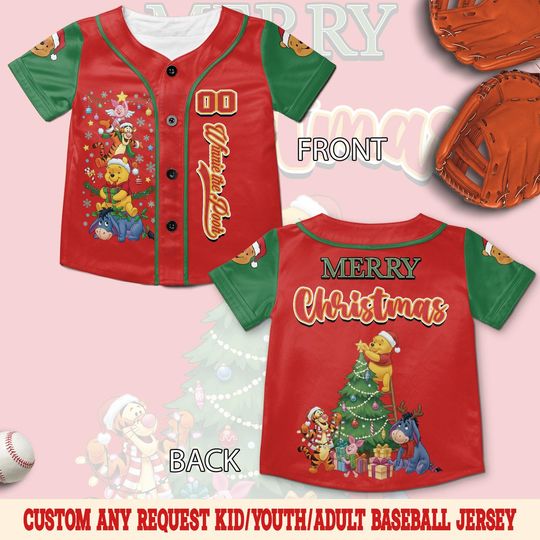 Discover Disneyland Winnie the Pooh All Characters Baseball Jersey, Christmas Pooh Bear Jersey Christmas Outfit, Family Trip Matching Gift UN3M11