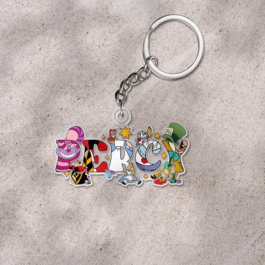 Discover Alice in Wonderlands Christmas Cutout KeychainDisney Alice Christmas Gift/Cheshire Cat KeychainMad Hatter Christmas Keychain UMAT20