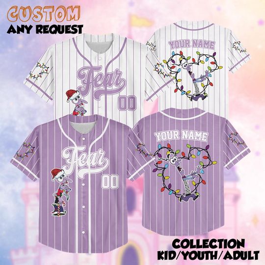 Discover Personalized Fear Christmas Baseball Jersey, Custom Disney Inside Out Shirt, Matching Disney Trip Outfit, Funny Xmas Gift for Fans