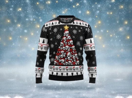 Christmas Tree Skull Ugly Sweater, Winter Sweater, Christmas Sweater, Perfect Gifts for Couples