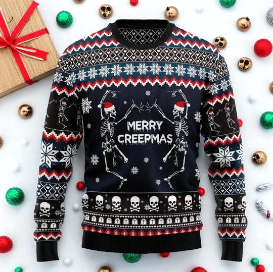 Discover Merry Creepmas Ugly Christmas Skeleton Sweater, Christmas Skeleton Sweater