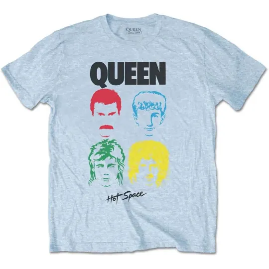 Discover Queen T-Shirt Hot Space Album Logo Light Blue