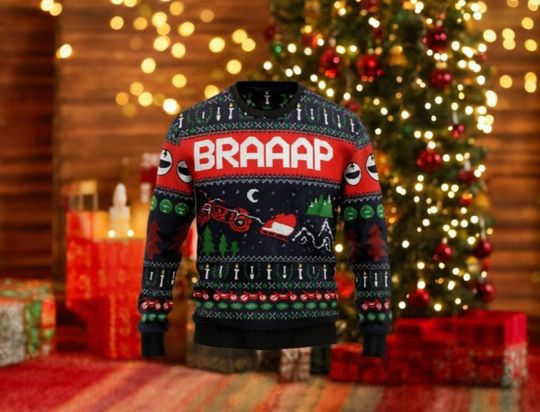 Discover Braaap Ugly Christmas Motorcycle Sweater, Funny Christmas Motorcycle Sweater- Perfect Gift for Everyone