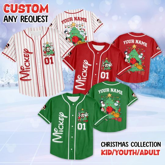 Discover Personalized Disney Mickey And Friends Christmas Baseball Jersey, Custom Baseball Team Jersey, Christmas Family Shirt, Disney Jersey Gifts