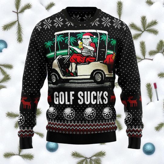 Discover Golf Sucks Ugly Christmas Sweater, Funny Santa, Golf Santa, Christmas Sweater