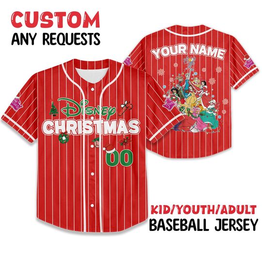 Discover Custom Disney Princess Christmas Baseball Jersey, Personalized Disney Princess Christmas Jersey, Magic Kingdom Magical Castle Christmas Tee