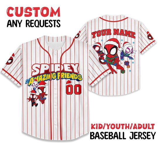 Discover Personalized Disney Amazing Spider Man Christmas Jersey, Custom Kids Youth Adult Disney Baseball Jersey, Spidey Christmas Birthday Family