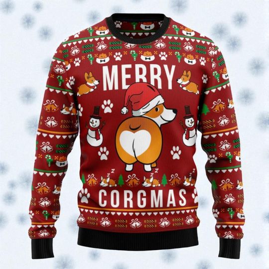 Funny Corgi Ugly Christmas Sweater, Christmas Dog Printed Sweater, Gift Sweater