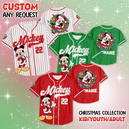 Discover Custom Disney Mickey and friends Christmas Baseball Jerseys, Mickey And Friends Xmas Jersey, Disneyland Kid Youth Adult Christmas Jersey