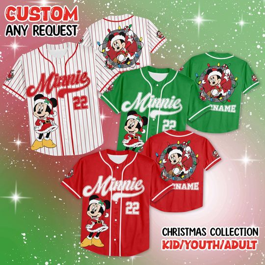 Discover Custom Disney Mickey and friends Christmas Baseball Jerseys, Disneyland Kid Youth Adult Christmas Jersey, Mickey And Friends Xmas Jersey