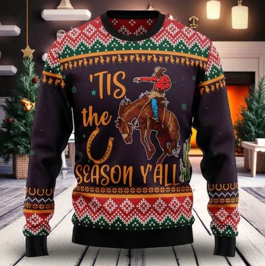 Discover Cowboy Season Ugly Christmas Sweater, Cowboy Sweater, Christmas Holiday Sweater