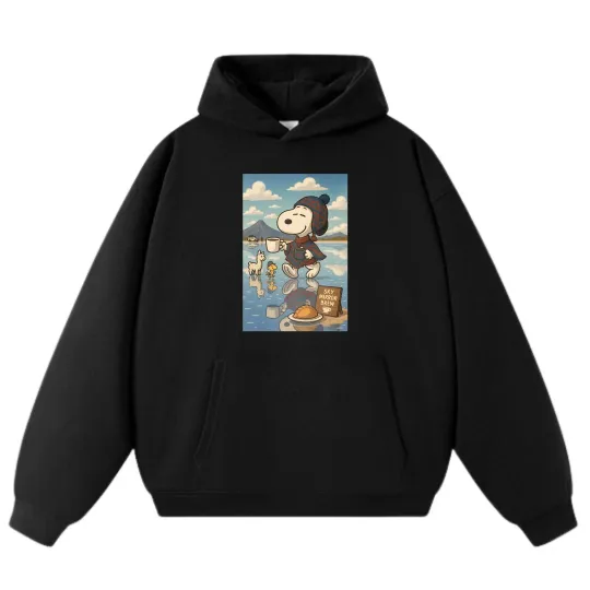 Discover Snoopy Retro Cartoon Hoodie, Unisex Casual Loose Sweatshirt in Black and Gray