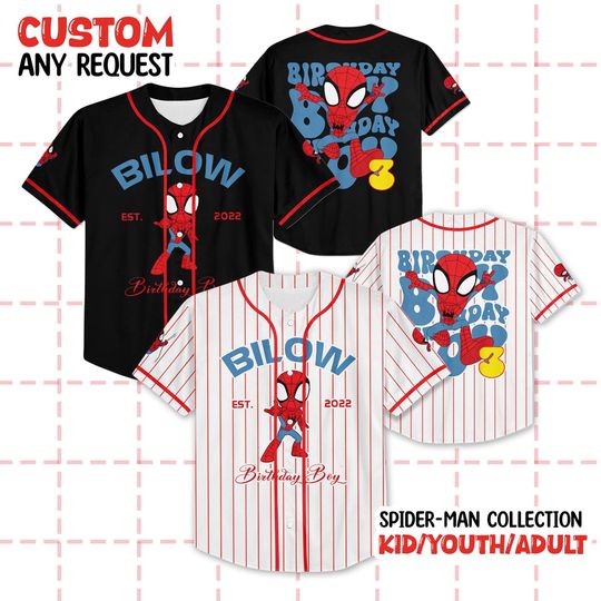 Discover Custom Spiderman Birthday Shirts, Spiderman Birthday Boy Jersey, Custom Kids Youth Adult Disney Baseball Jersey, Marvel Birthday Gift Family