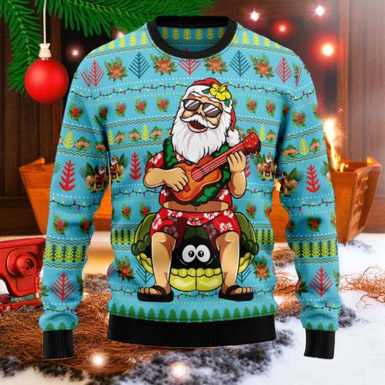 Discover Hawaiian style ugly Christmas sweater, Santa Claus Christmas fashion
