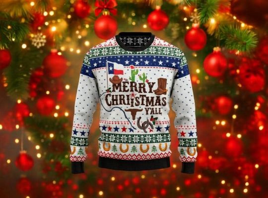 Discover Merry Christmas Y'all Tmas, Ugly Christmas Sweater, Christmas Lettering Sweater for You and Your Family