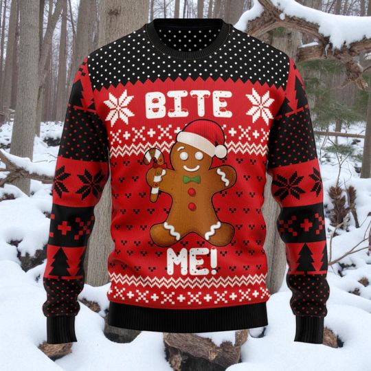 Bite Me Ugly Christmas Sweater, Christmas Candy Man Sweater, Sweater for your Holidays
