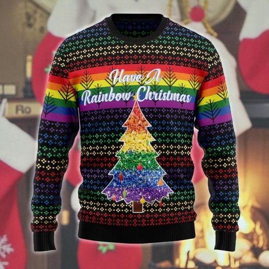 Discover Rainbow Christmas sweater, rainbow Christmas tree sweater, family gift