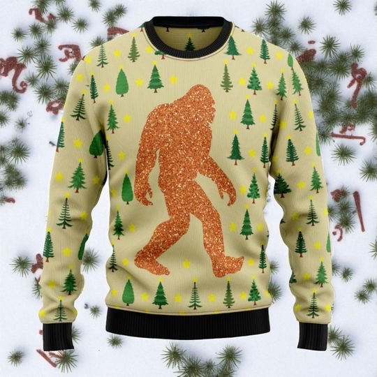 Discover Bigfoot Sasquatch, Christmas Tree, and Snowman Ugly Christmas Sweater