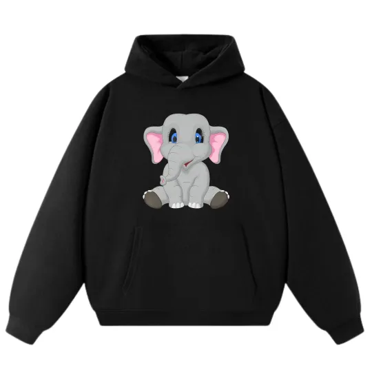 Discover Cute Elephant Print Casual Wear Hoodie Unisex Trendy Cartoon Sweatshirts